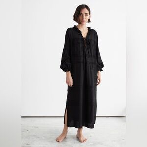 & OTHER STORIES Long Sleeve Black Linen Blend Ruffled Maxi Dress Size Medium